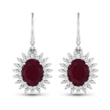 14KT White Gold 4.60ctw Ruby and Diamond Earrings