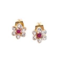 Plated 18KT Yellow Gold 0.20ctw Ruby and Diamond Earrings