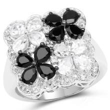 Plated Rhodium 1.36ctw Black Spinel and White Topaz Ring