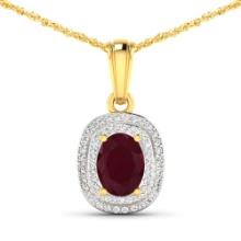 14KT Yellow Gold 1.5ct Ruby and Diamond Pendant with Chain