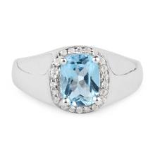 Plated Rhodium 1.15ct Blue Topaz and White Topaz Ring