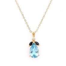 Plated 18KT Yellow Gold 5.45ctw Blue Topaz and Black Sapphire Pendant with Chain