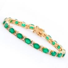 Plated 18KT Yellow Gold 12.50ctw Green Agate and Diamond Bracelet