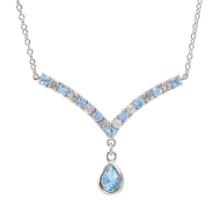 Plated Rhodium 2.4ctw Blue Topaz Pendant with Chain