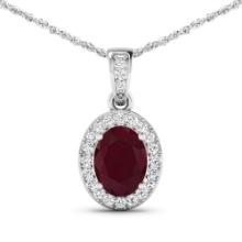 14KT White Gold 1.50ct Ruby and Diamond Pendant with Chain