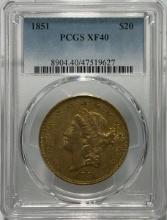 1851 $20 Liberty Head Double Eagle Gold Coin PCGS XF40