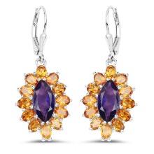 Plated Rhodium 6.54ctw Amethyst and Citrine Earrings