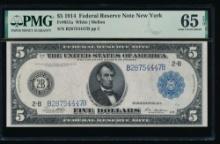 1914 $5 New York Federal Reserve Note PMG 65EPQ