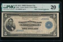 1915 $5 Kansas City Federal Reserve Note PMG 20