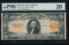 1922 $20 Gold Certificate PMG 20