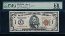 1934A $5 Hawaii FRN PMG 66