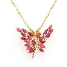 Plated 18KT Yellow Gold 4.05ctw Ruby and Diamond Pendant with Chain