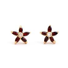 Plated 18KT Yellow Gold 1.03cts Garnet and Diamond Earrings