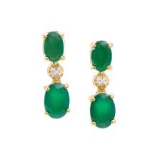 Plated 18KT Yellow Gold 2.00ctw Green Agate and Diamond Earrings