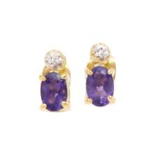 Plated 18KT Yellow Gold 0.75ctw Amethyst and Diamond Earrings