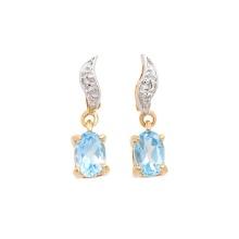 Plated 18KT Yellow Gold 1.12ctw Blue Topaz and Diamond Earrings
