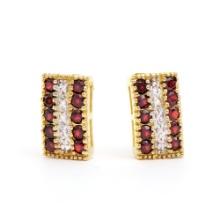 Plated 18KT Yellow Gold 1.02ctw Garnet and Diamond Earrings
