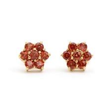 Plated 18KT Yellow Gold 1.31cts Garnet and Diamond Earrings