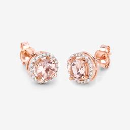 14KT Rose Gold 0.93ctw Morganite and White Diamond Earrings