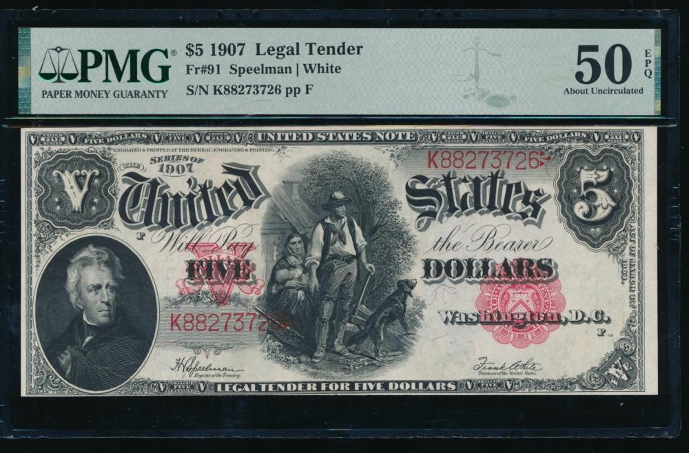 1907 $5 Legal Tender Note PCGS 50EPQ