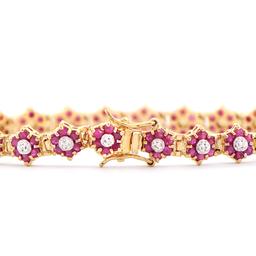 Plated 18KT Yellow Gold 6.55ctw Ruby and Diamond Bracelet