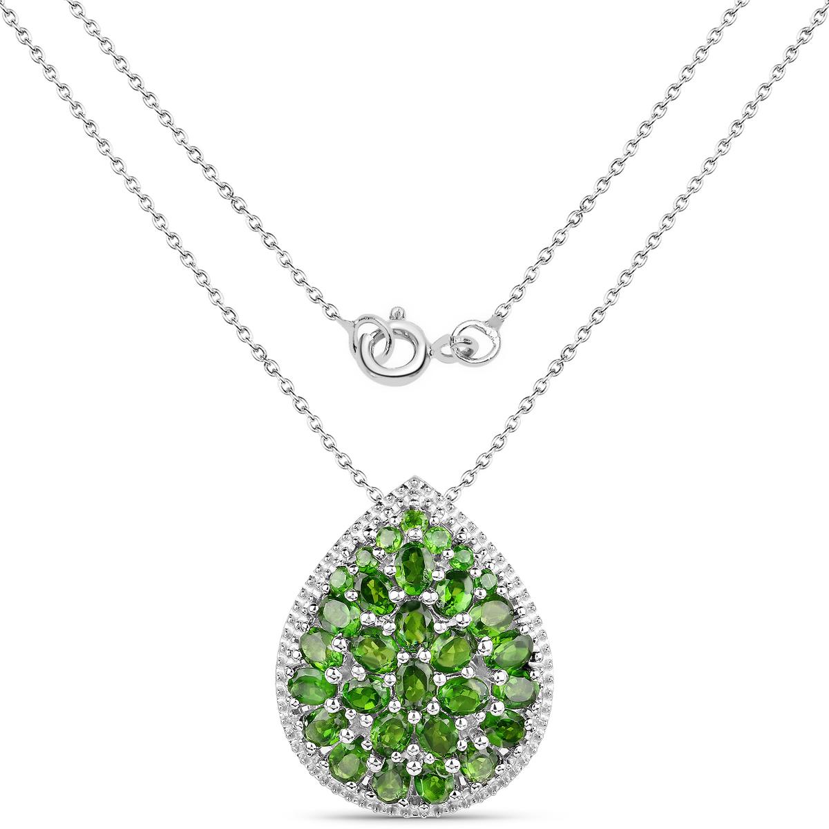 Plated Rhodium 4.65ctw Chrome Diopside Pendant with Chain