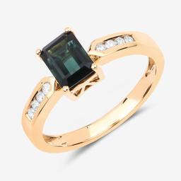 14KT Yellow Gold 1.19ctw Green Tourmaline and White Diamond Ring