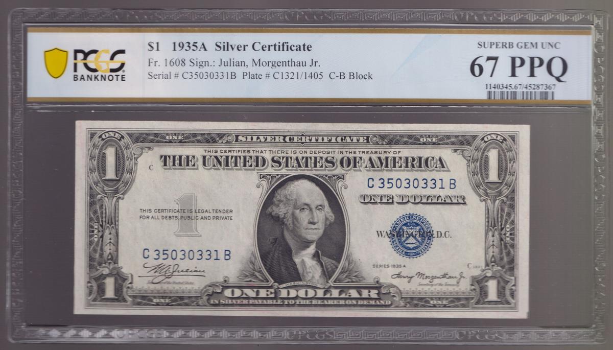 1935A $1 Silver Certificate PCGS 67PPQ