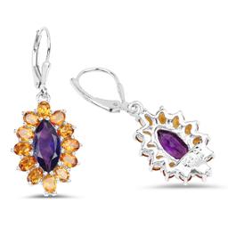 Plated Rhodium 6.54ctw Amethyst and Citrine Earrings