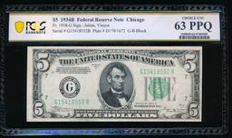 1934B $5 Chicago FRN PCGS 63PPQ