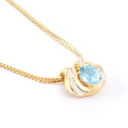 Plated 18KT Yellow Gold 6.00ct Blue Topaz and Diamond Pendant with Chain