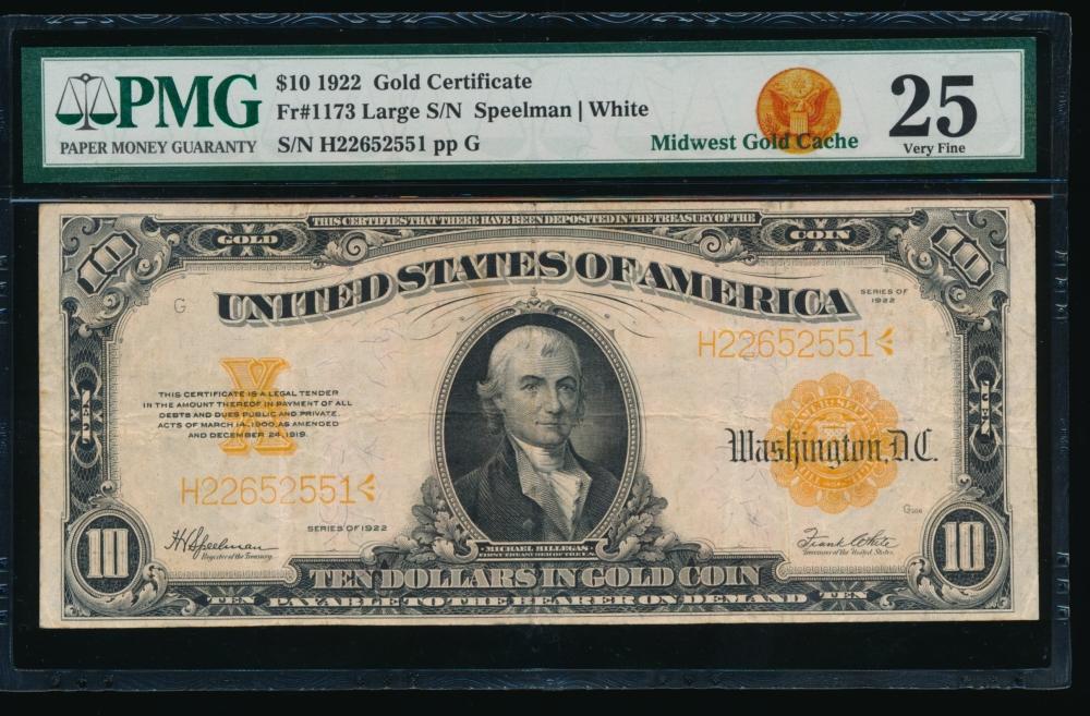 1922 $10 Gold Certificate PMG 25