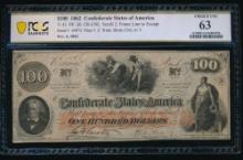 1862 $100 T-41 Confederate PCGS 63