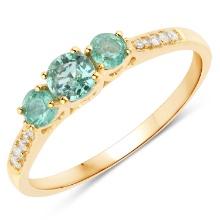 14KT Yellow Gold 0.48ctw Zambian Emerald and White Diamond Ring