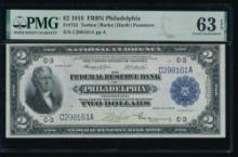 1918 $2 Philadelphia FRBN PMG 63EPQ