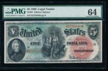 1869 $5 Legal Tender Note PMG 64