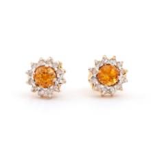 Plated 18KT Yellow Gold 0.40ctw Citrine and Diamond Earrings