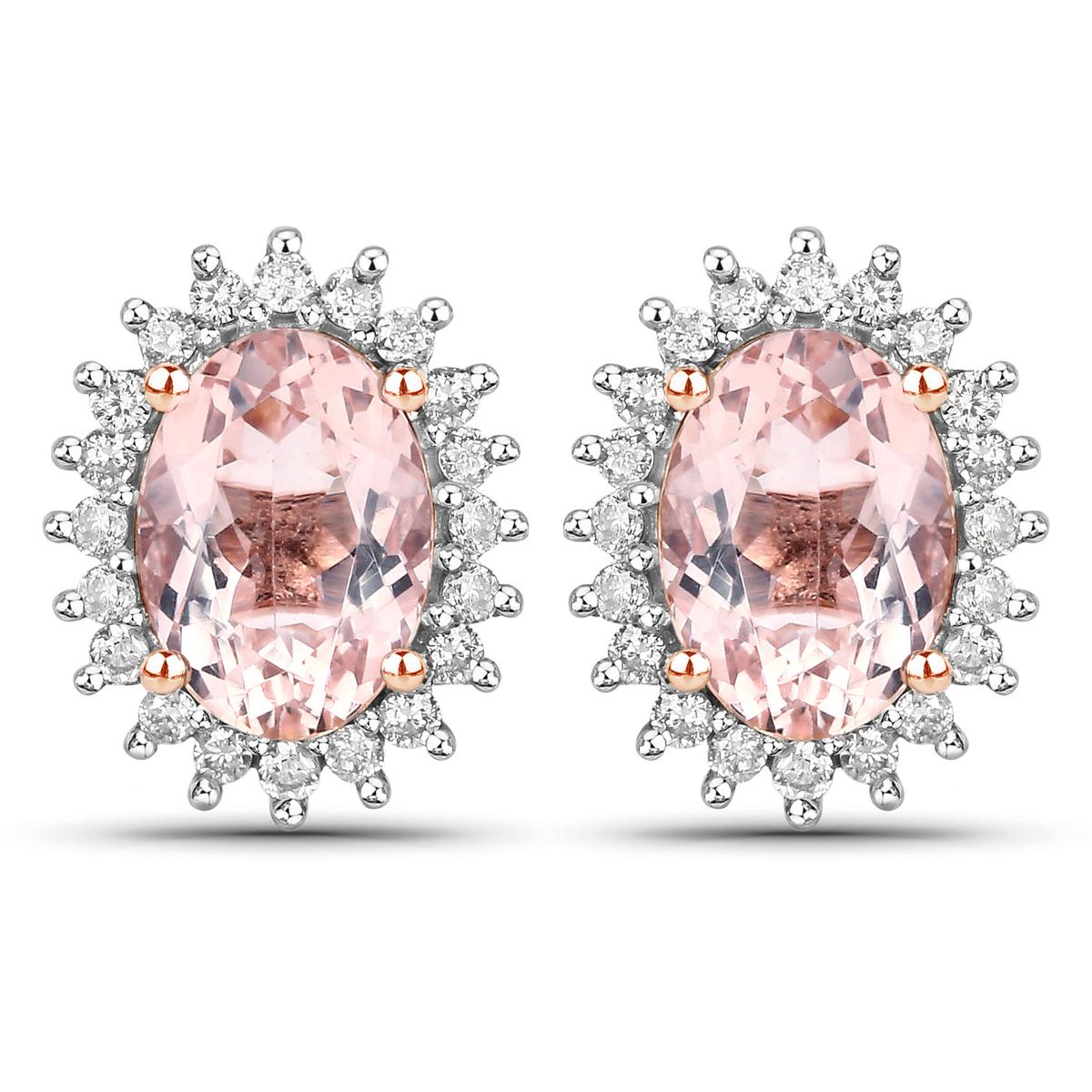 14KT Rose Gold 1.61ctw Morganite and White Diamond Earrings