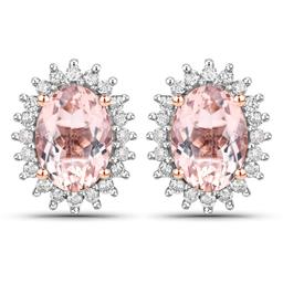 14KT Rose Gold 1.61ctw Morganite and White Diamond Earrings