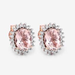 14KT Rose Gold 1.61ctw Morganite and White Diamond Earrings