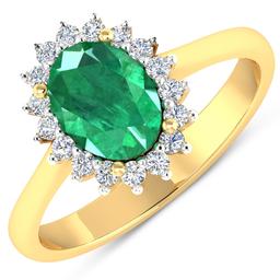 14KT Yellow Gold 1.53ct Zambian Emerald and Diamond Ring