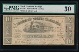 1862 $10 Raleigh NC Obsolete PMG 30