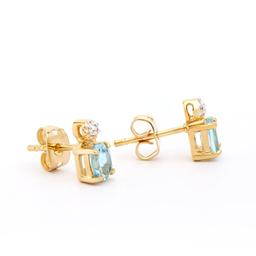 Plated 18KT Yellow Gold 1.12cts Blue Topaz and Diamond Earrings