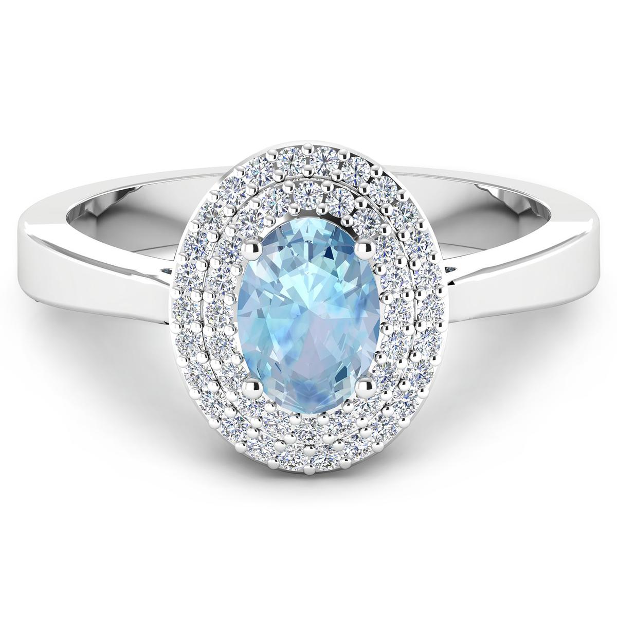 14KT White Gold 0.70ct Aquamarine and Diamond Ring