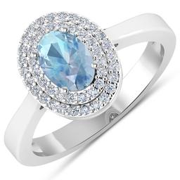 14KT White Gold 0.70ct Aquamarine and Diamond Ring