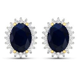 14KT Yellow Gold 2.60ctw Blue Sapphire and Diamond Earrings