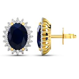 14KT Yellow Gold 2.60ctw Blue Sapphire and Diamond Earrings