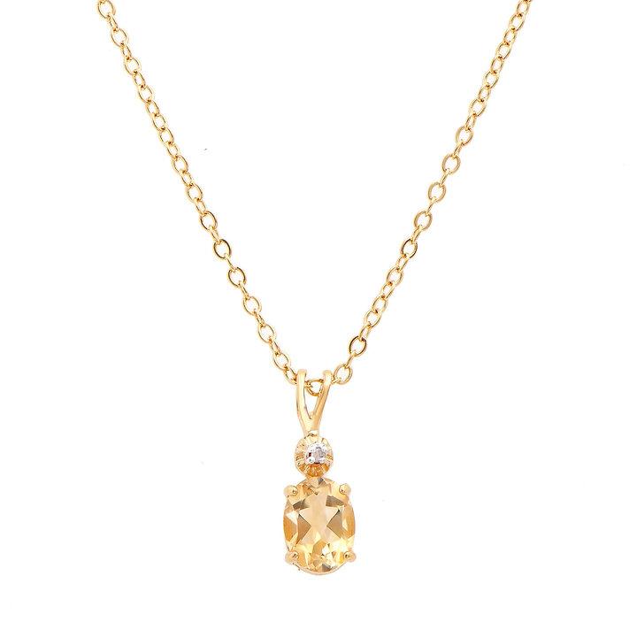 Plated 18KT Yellow Gold 1.03ctw Citrine and Diamond Pendant with Chain