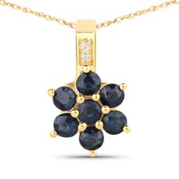 10KT Yellow Gold 0.43ctw Blue Sapphire and White Diamond Pendant