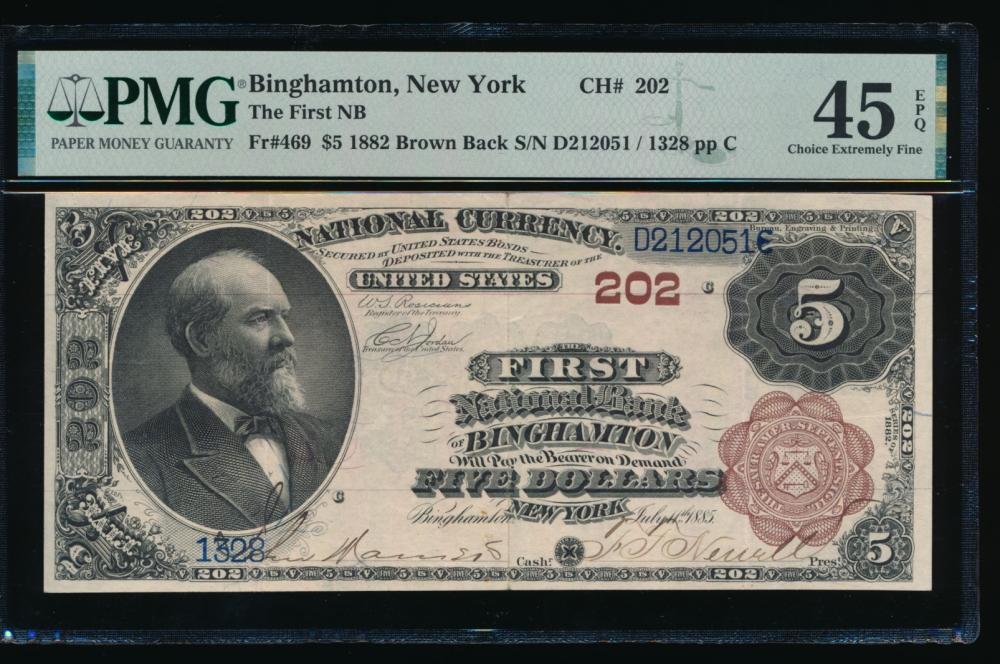 1882 $5 Binghamton NY National PMG 45EPQ